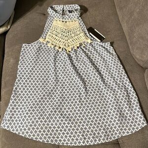 Blue and Cream Patterned Sleeveless Top ing collection new